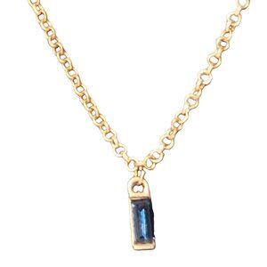 Gold Chain Necklace With Blue Rectangle Charms